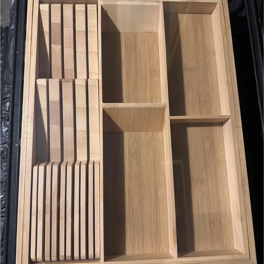 bamboo expandable cutlery and utensil drawer organizer